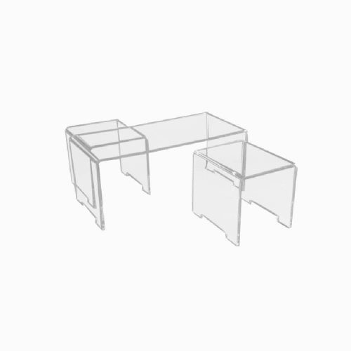 Table basse pont en plexiglass avec tabourets encastrables